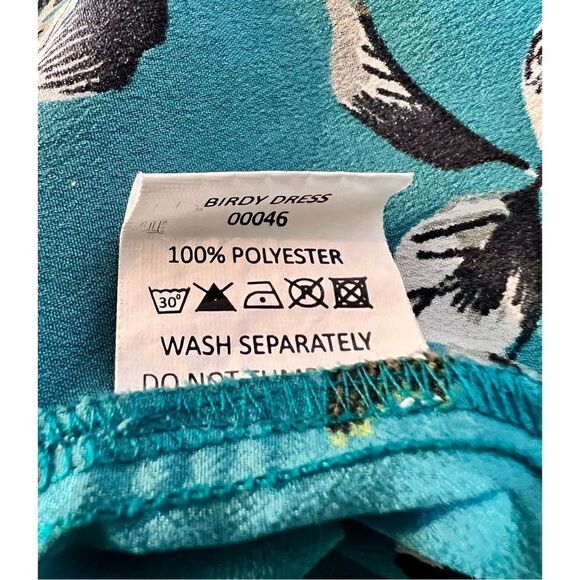 Hell Bunny Womens Blue Green Birdy Round Neck Short Sleeve A Line Dress X-Small - Picture 6 of 14